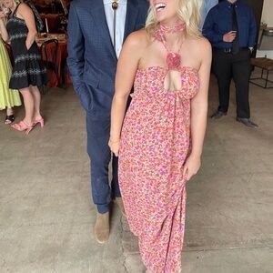 For Love & Lemons Pink Floral Maxi Dress